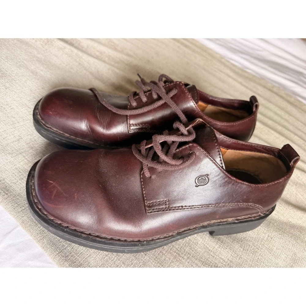 Born Mens Leather Oxford Shoes Burgundy Brown Lace Up B6475 10.5 M/W EU 44.5